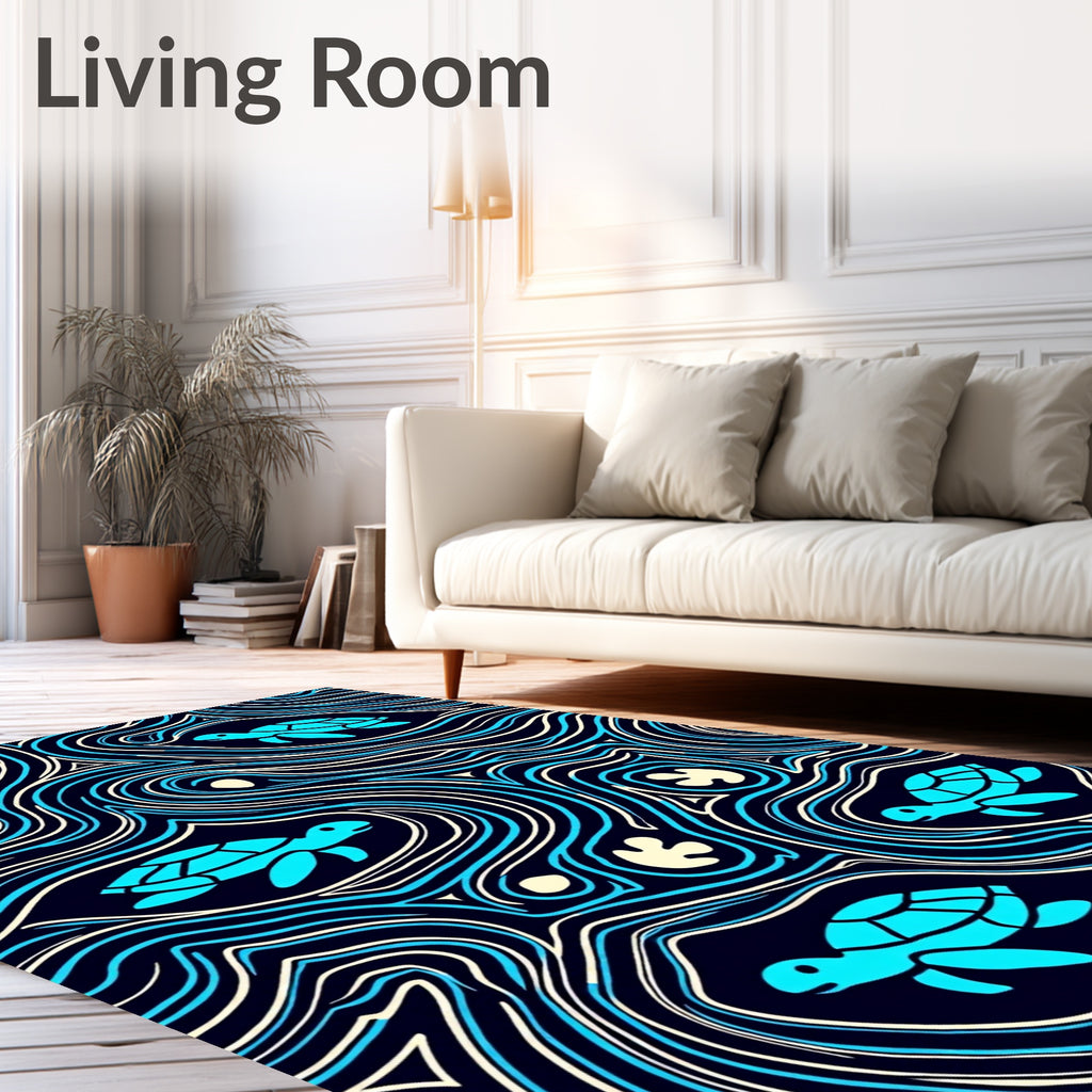 Aqua Turtle Swirl Oceanic Flow Rug