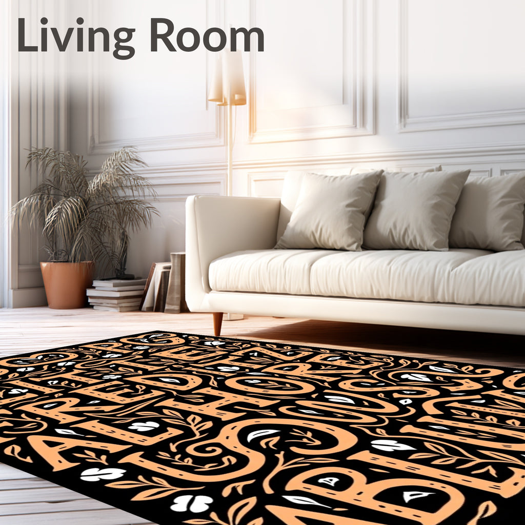 Orange Botanical Lettering Rug
