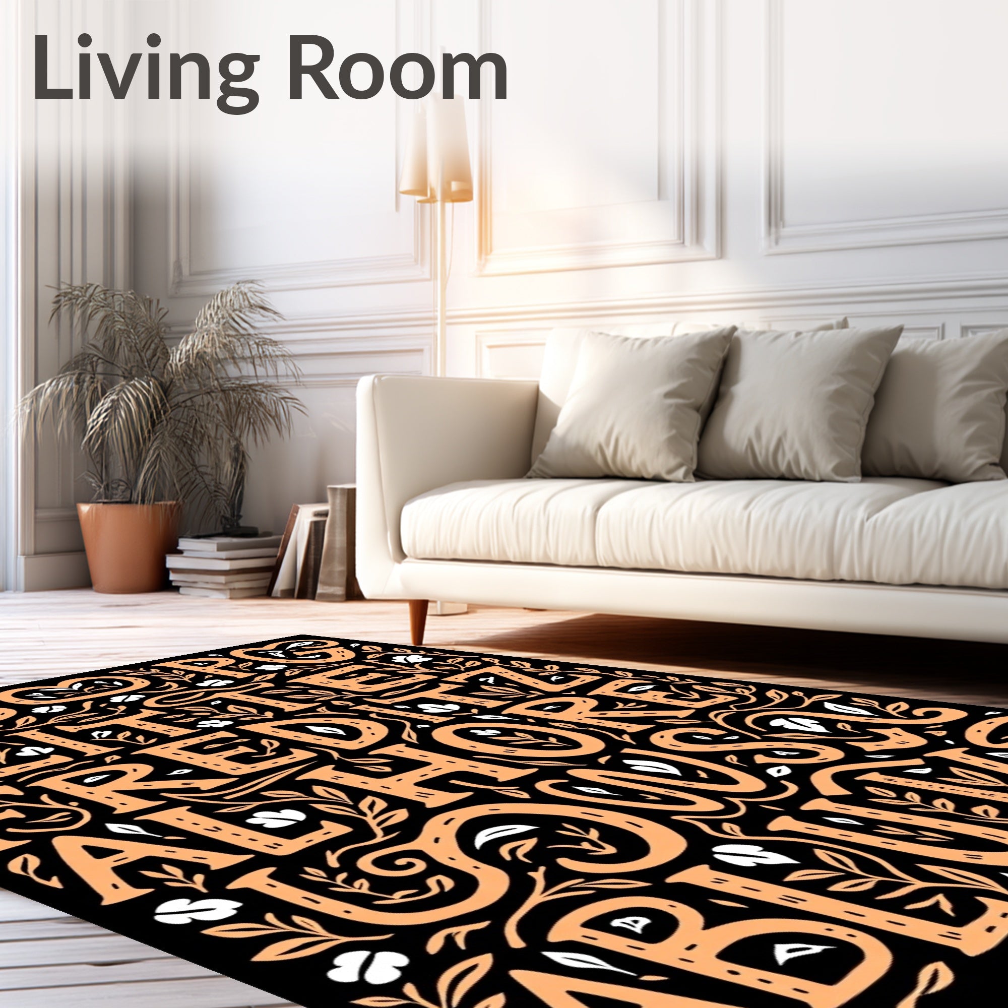 Orange Botanical Lettering Rug
