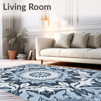 Indigo Blue Floral Mandala Rug