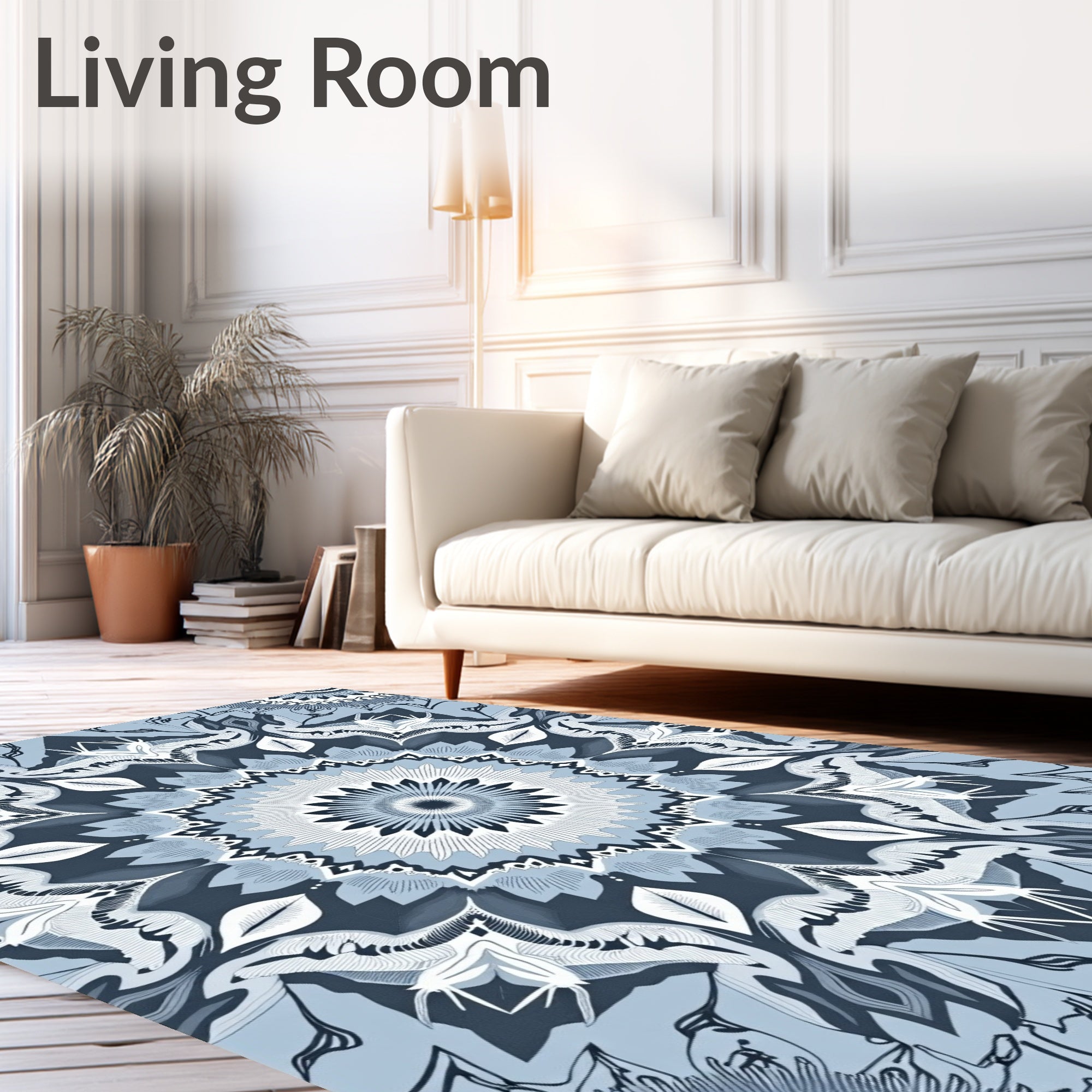 Indigo Blue Floral Mandala Rug