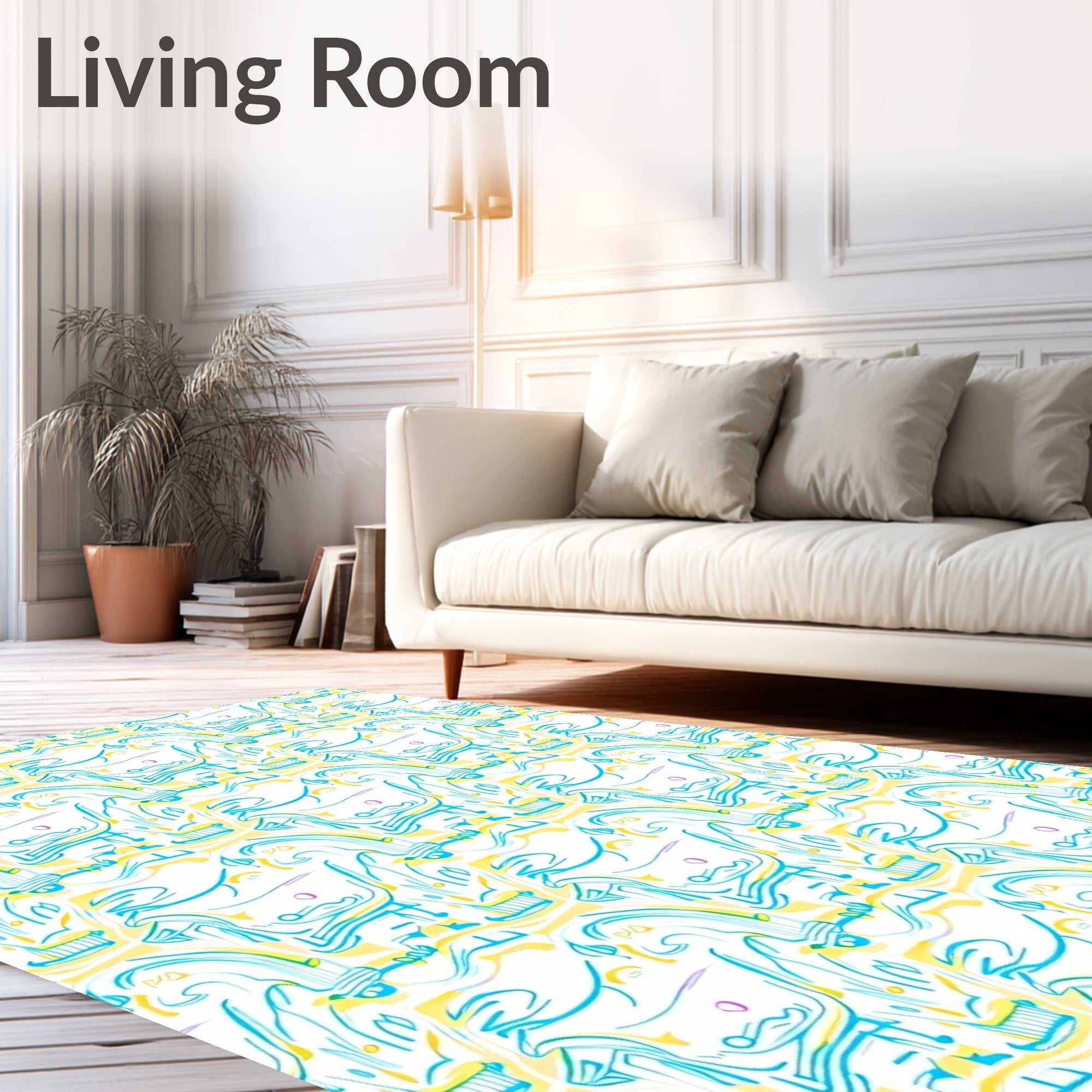 Abstract Blue Yellow Swirl Ribbon Rug