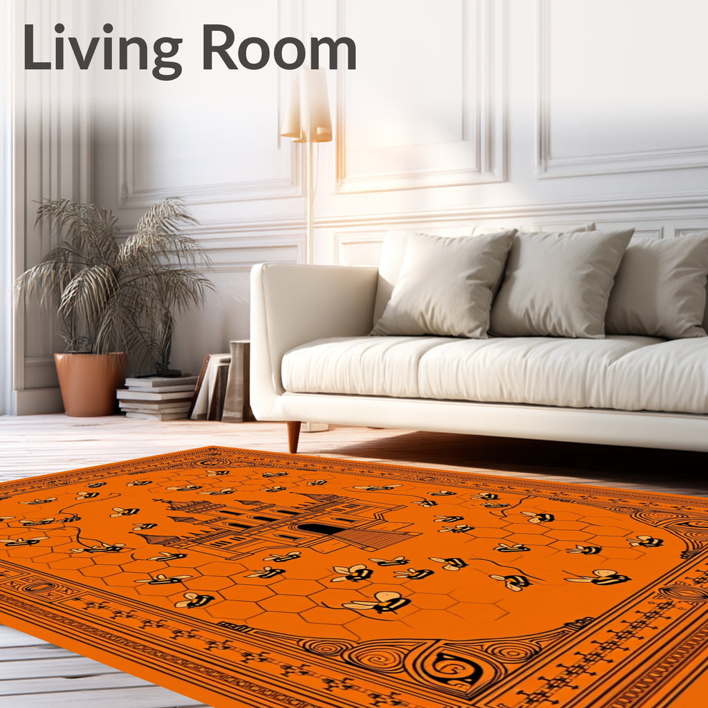 Orange Honeycomb Castle Bee Field Rug