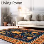Yellow Teal Turtle Sea Life Border Rug