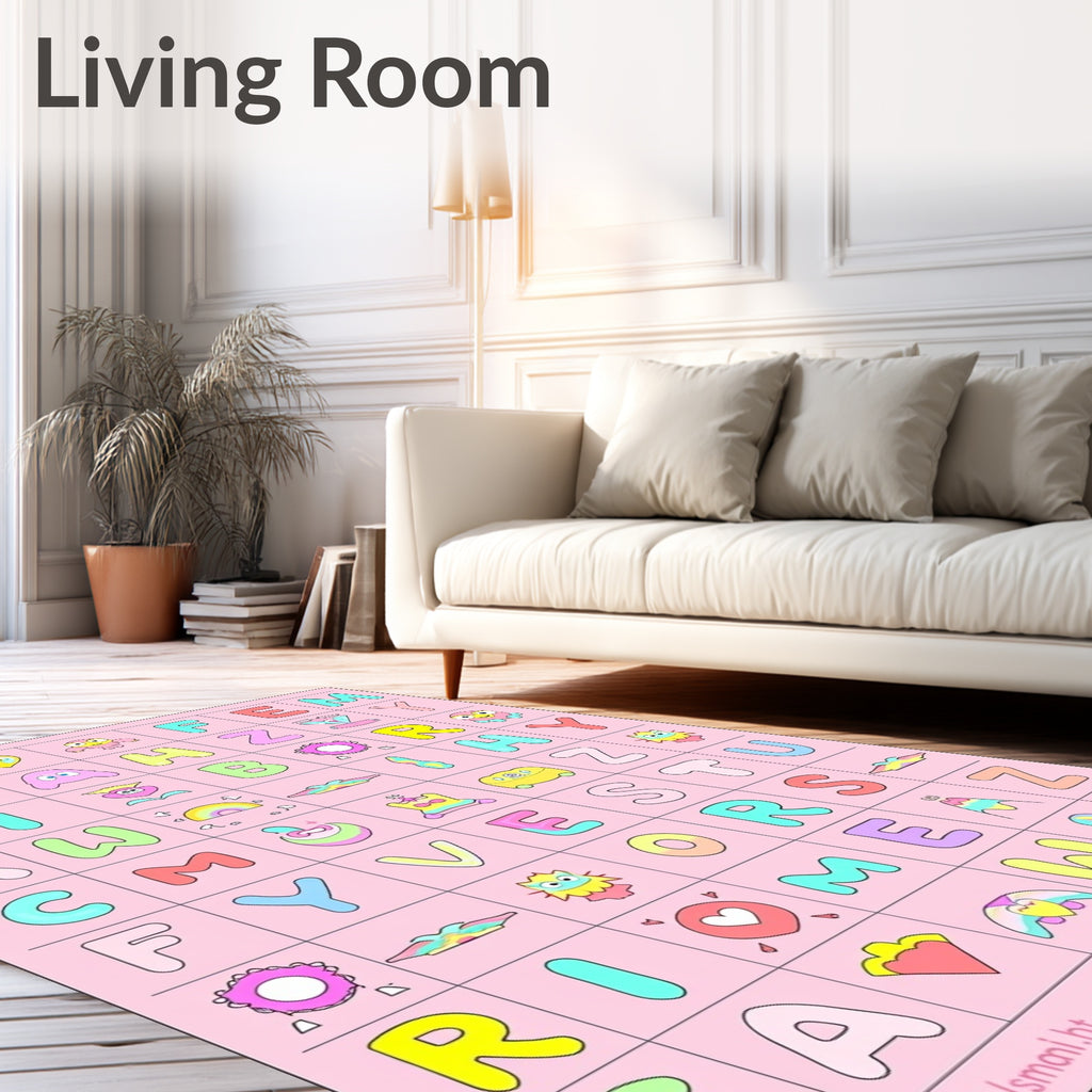 Whimsical Alphabet Monsters Pastel Rug