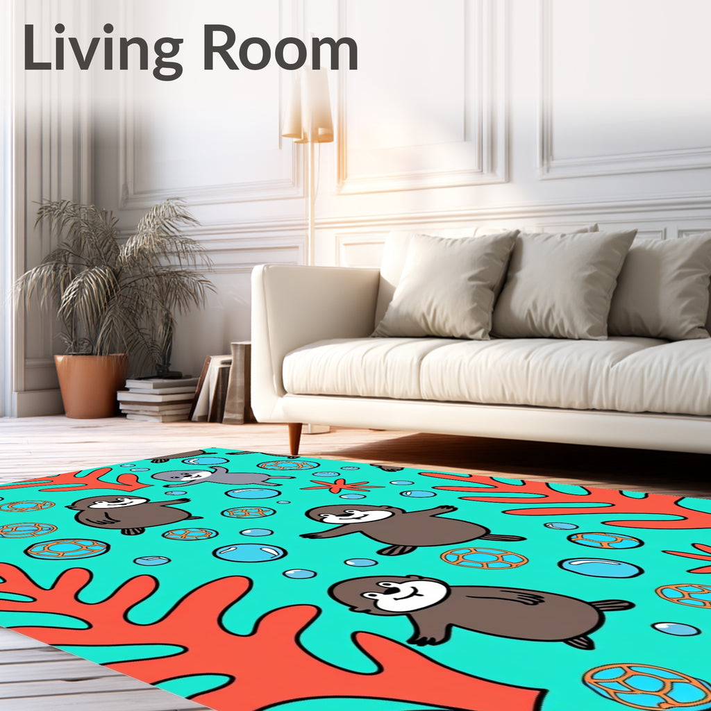 Charming Otter Coral Bubbles Underwater Rug