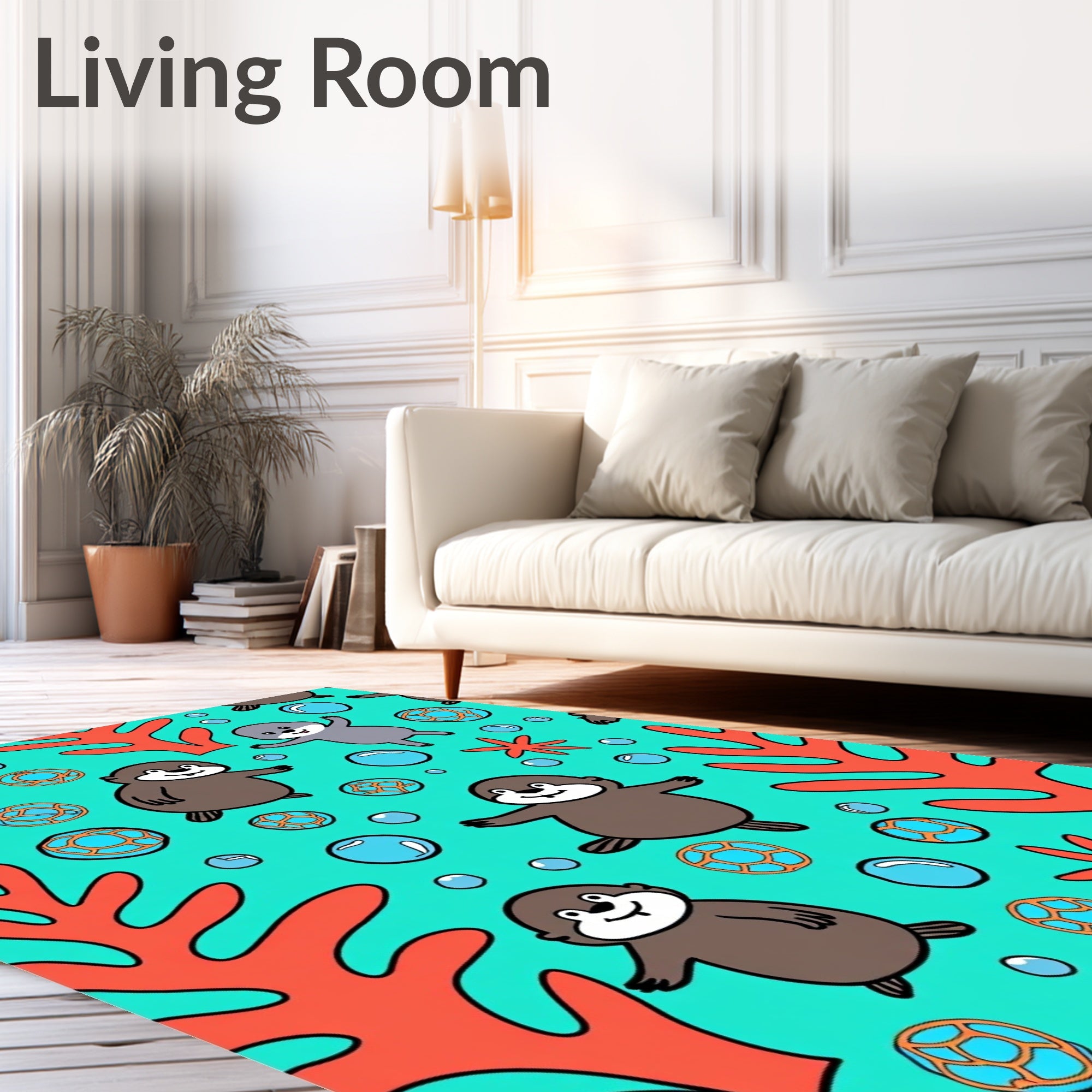 Charming Otter Coral Bubbles Underwater Rug