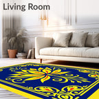 Vibrant Yellow Lotus Blue Border Rug