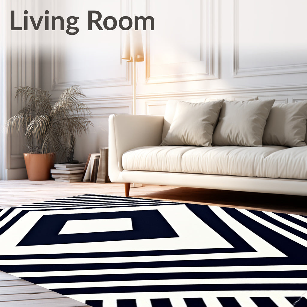 Bold Navy White Geometric Diamond Rug