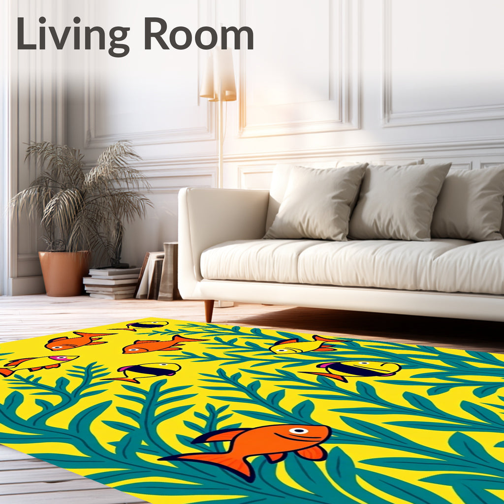 Playful Yellow Fish Aquatic Scene Rug