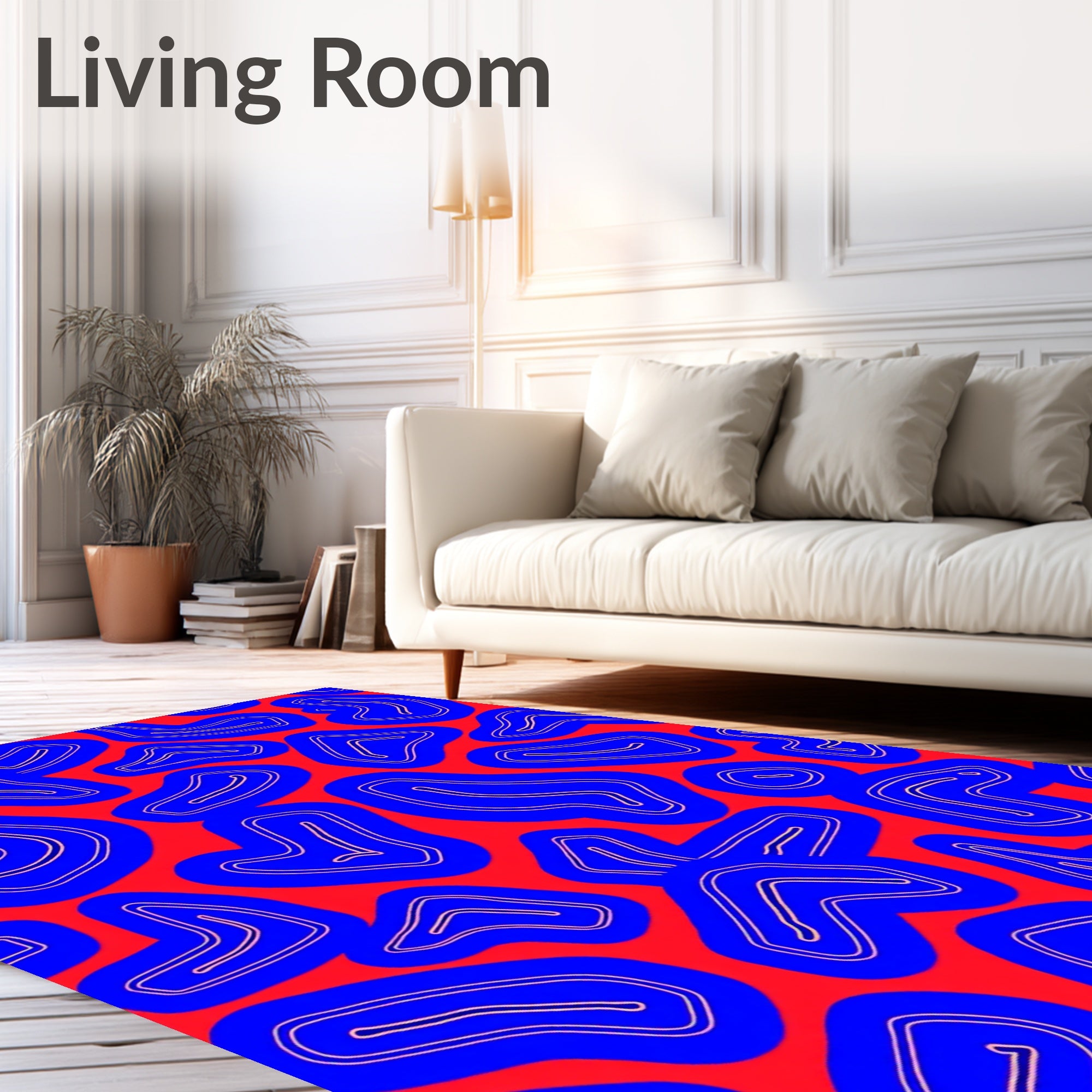 Bold Red Blue Abstract Shapes Rug