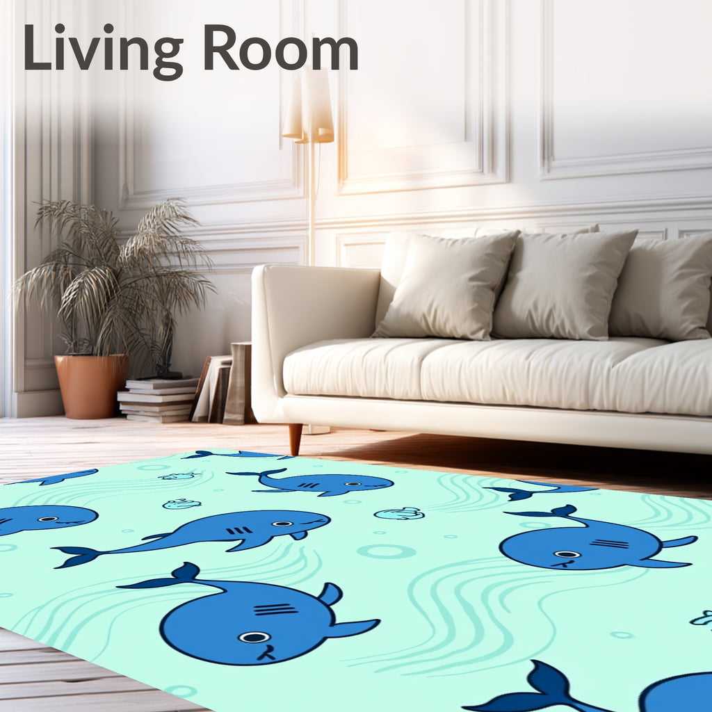 Cute Blue Whales Underwater Ocean Waves Rug