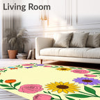 Whimsical Floral Butterfly Garden Frame Rug