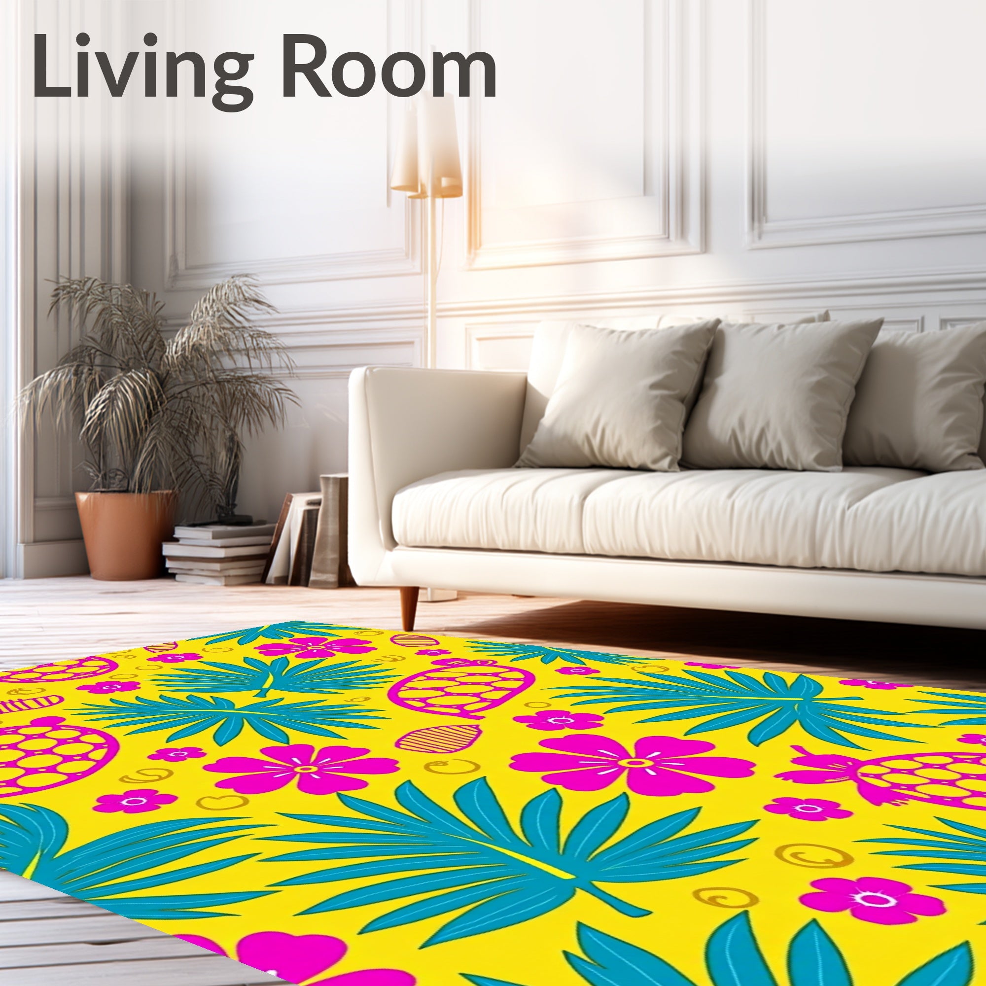 Vibrant Pink Pineapple Tropical Leaves Rug