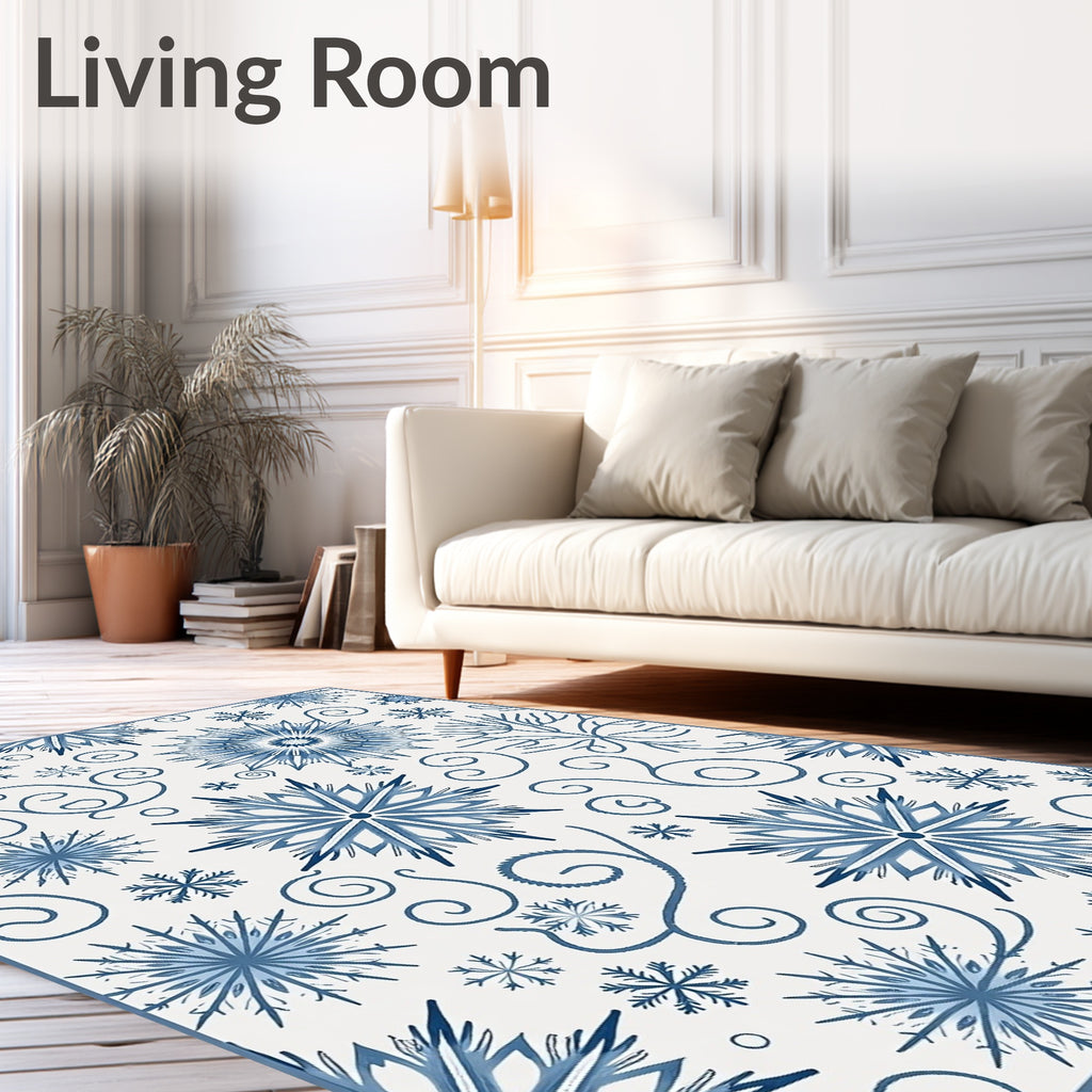 Deep Blue Snowflake Swirls Rug
