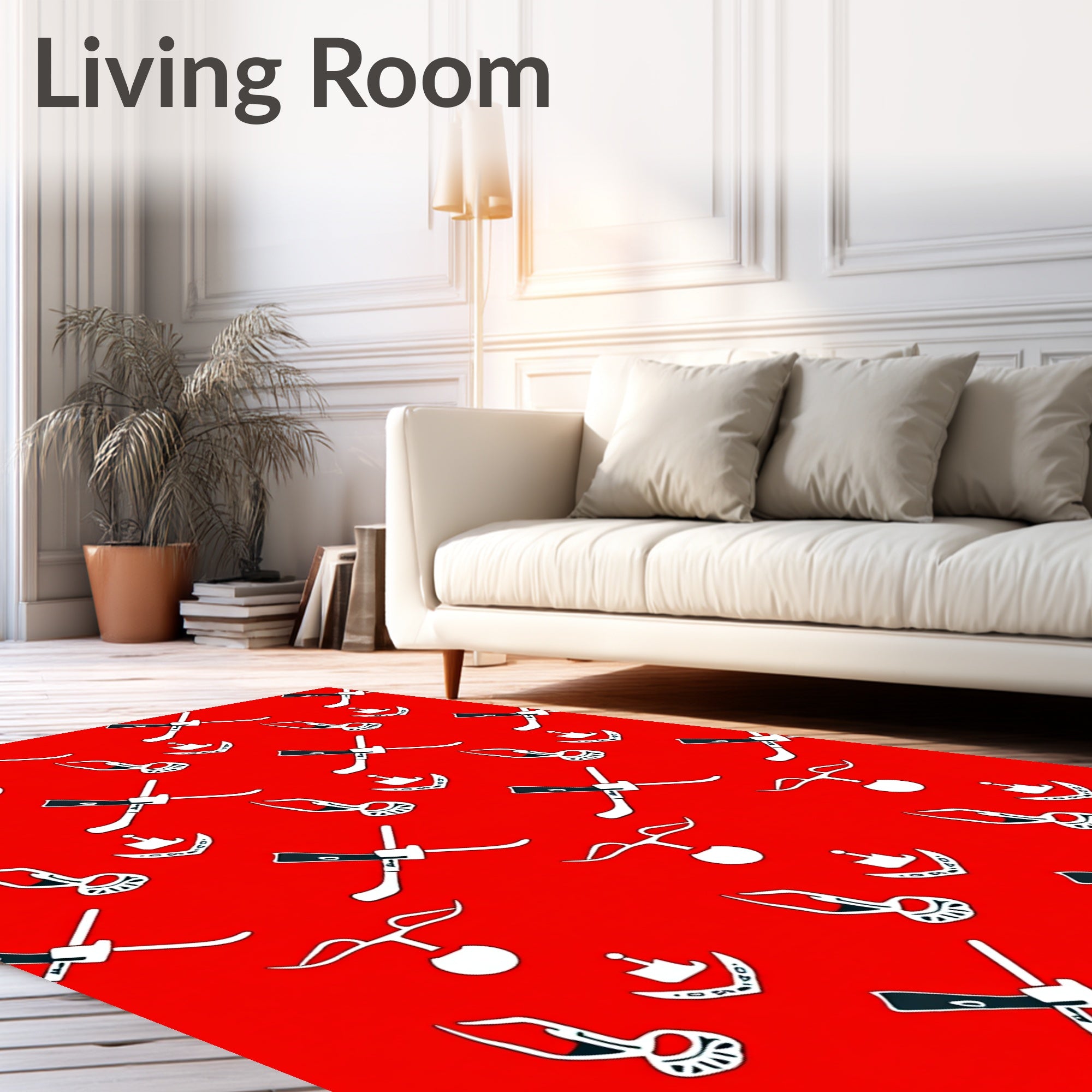 Crimson Crossed Skis Sailboat Motif Rug