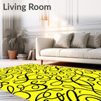 Bold Black Script Yellow Background Rug