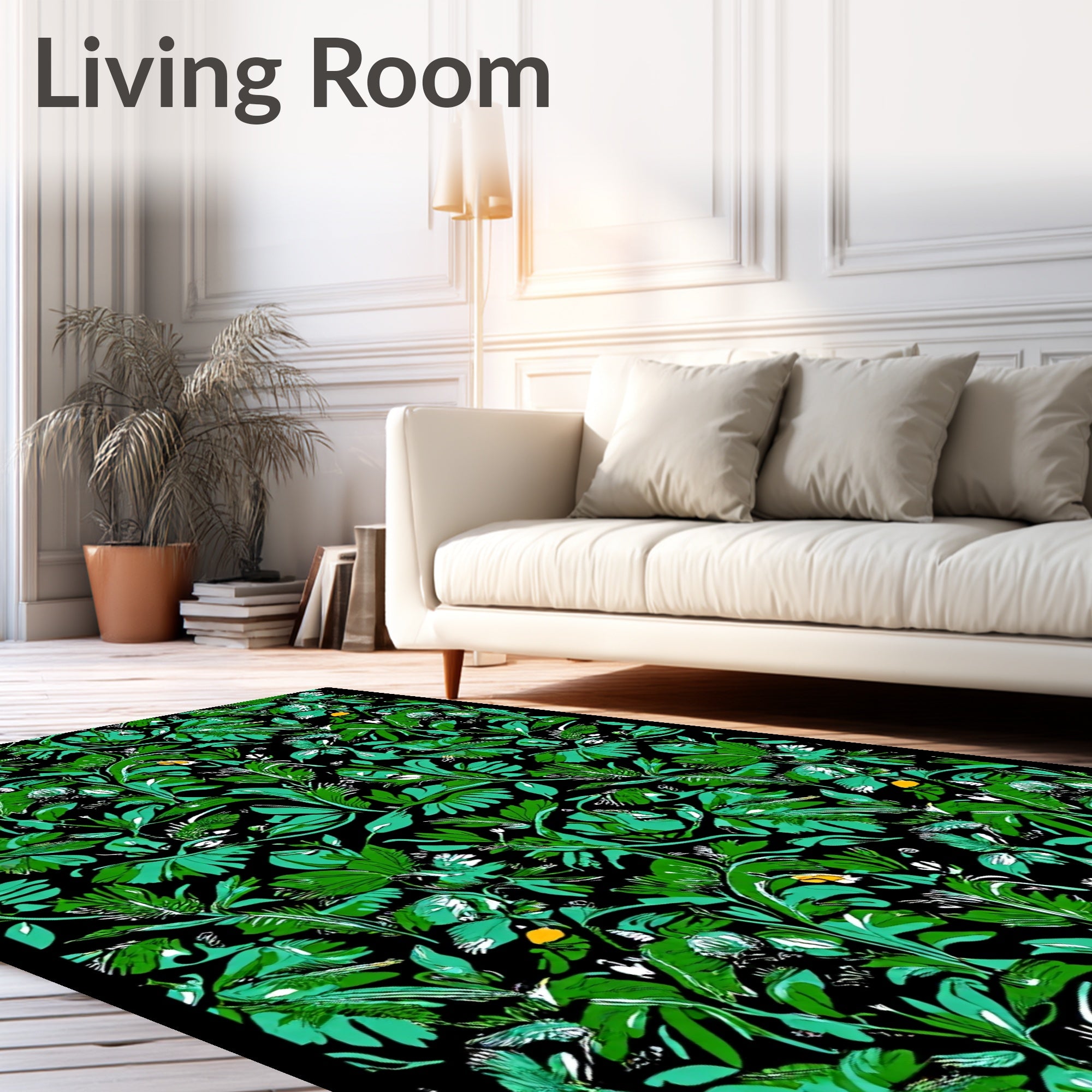 Emerald Tropical Foliage With Yellow Accents Rug