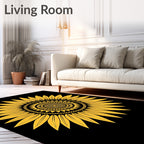 Golden Sunflower Mandala Rays Rug