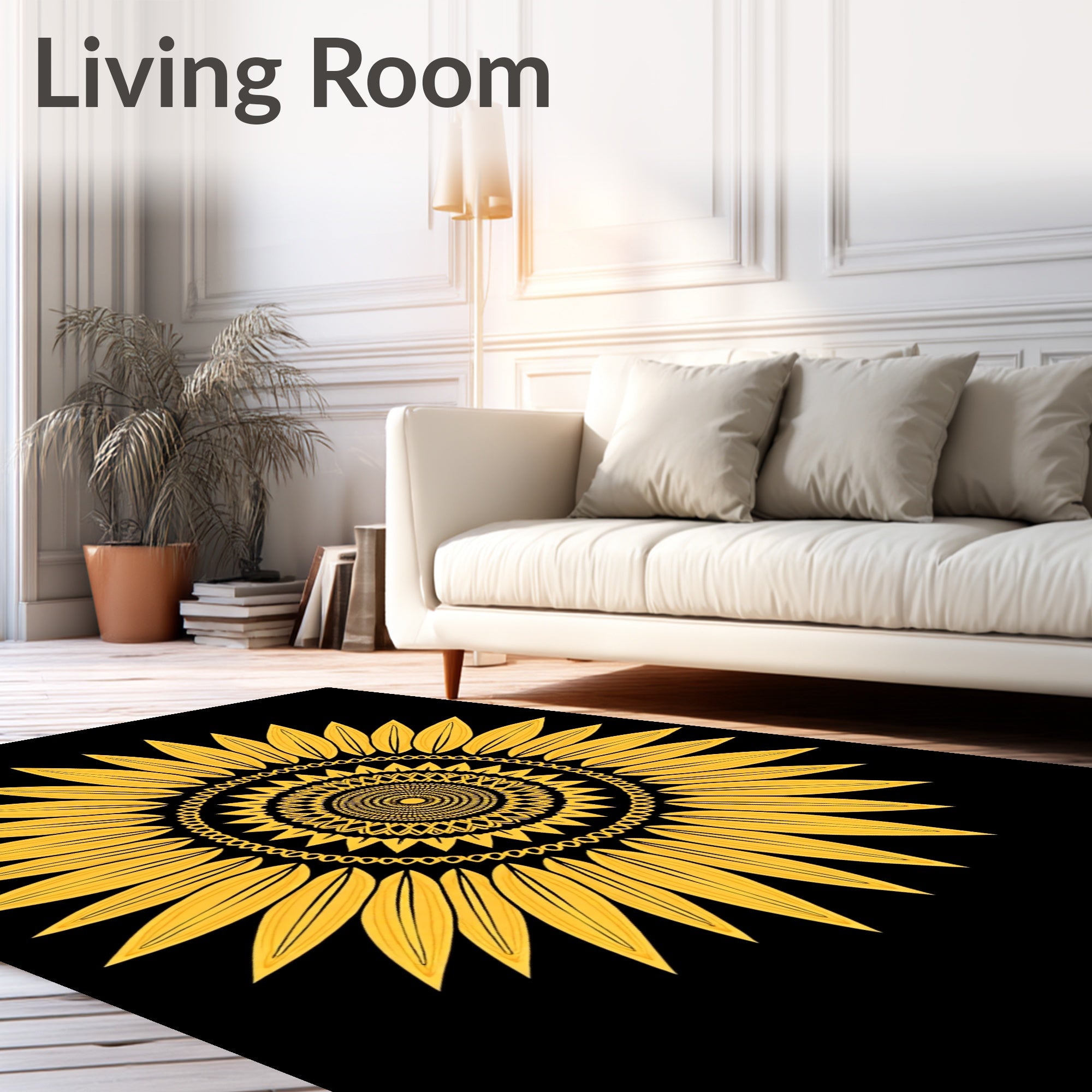 Golden Sunflower Mandala Rays Rug