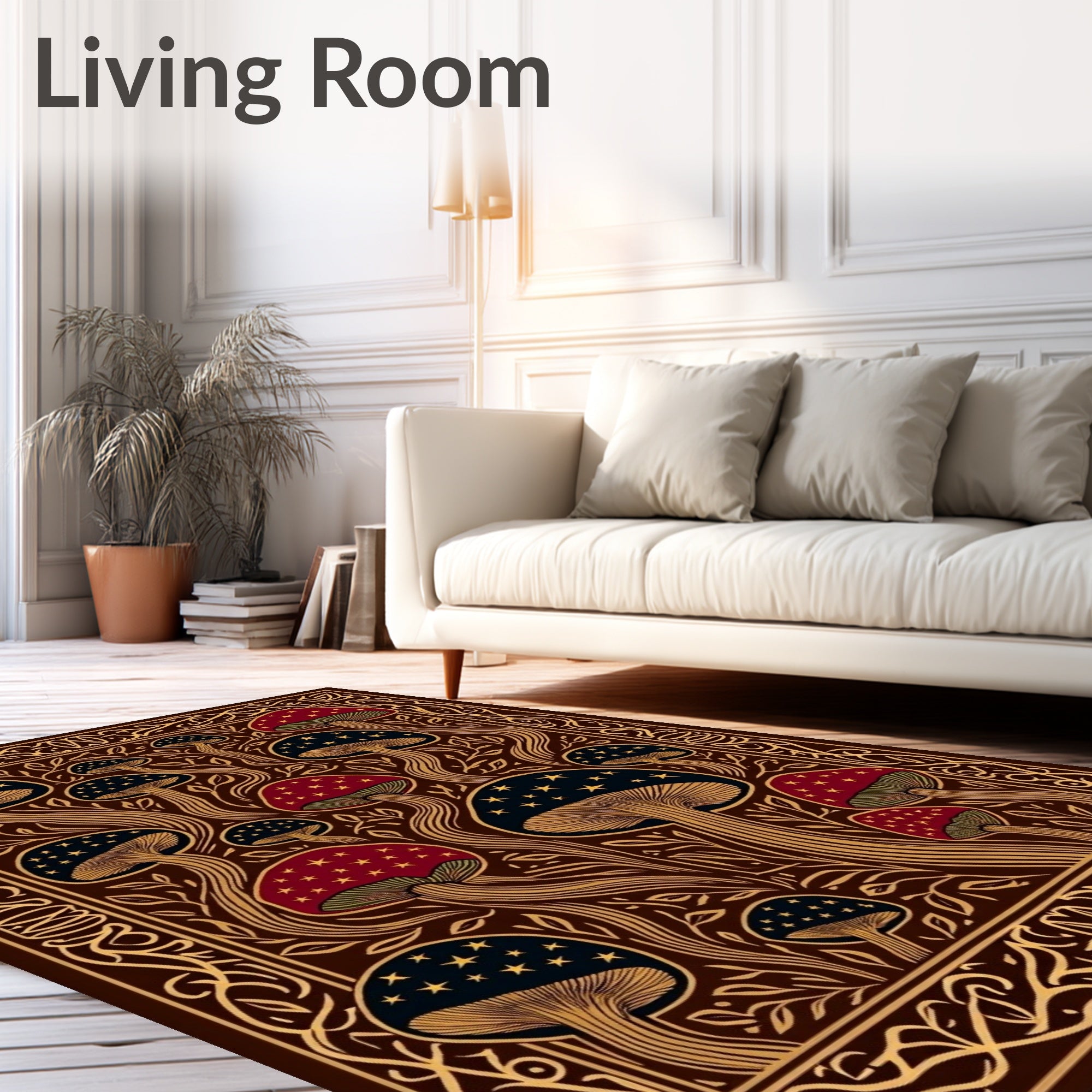 Whimsical Mushroom Starry Night Garden Rug
