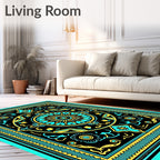 Turquoise Yellow Sunburst Mandala Rug