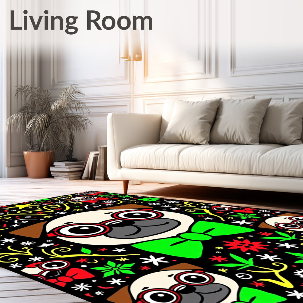 Whimsical Pug Dog Art Rug
