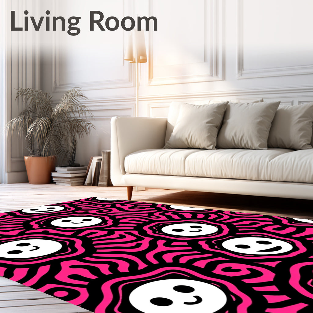 Vibrant Pink Smiley Face Sunburst Rug