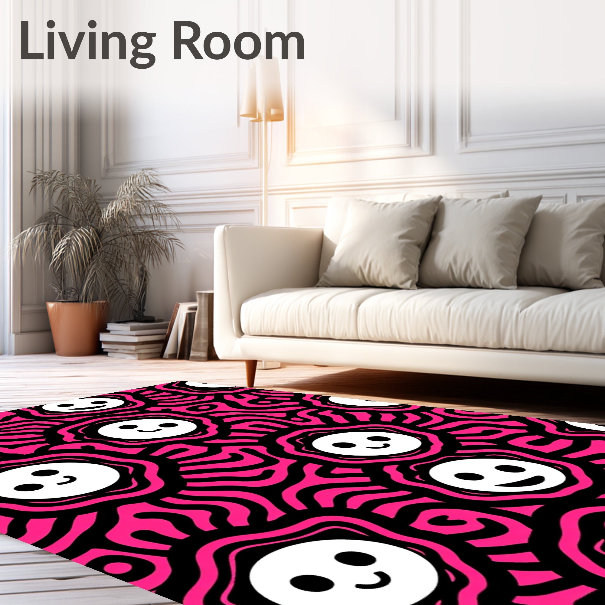 Vibrant Pink Smiley Face Sunburst Rug