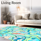 Whimsical Blue Coral Aquatic Creatures Rug