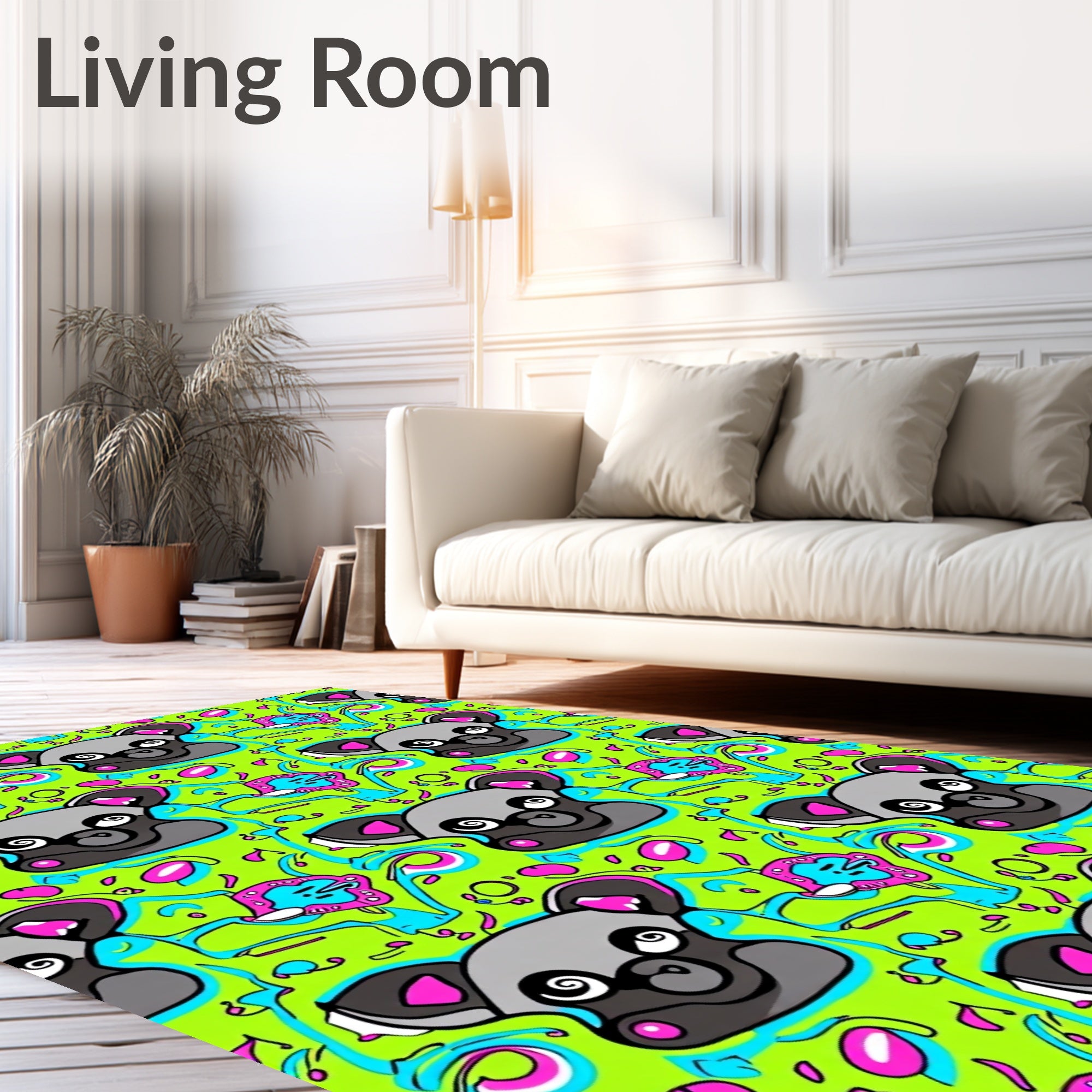 Gray Bear with Pink Blue Whimsical Swirls Rug