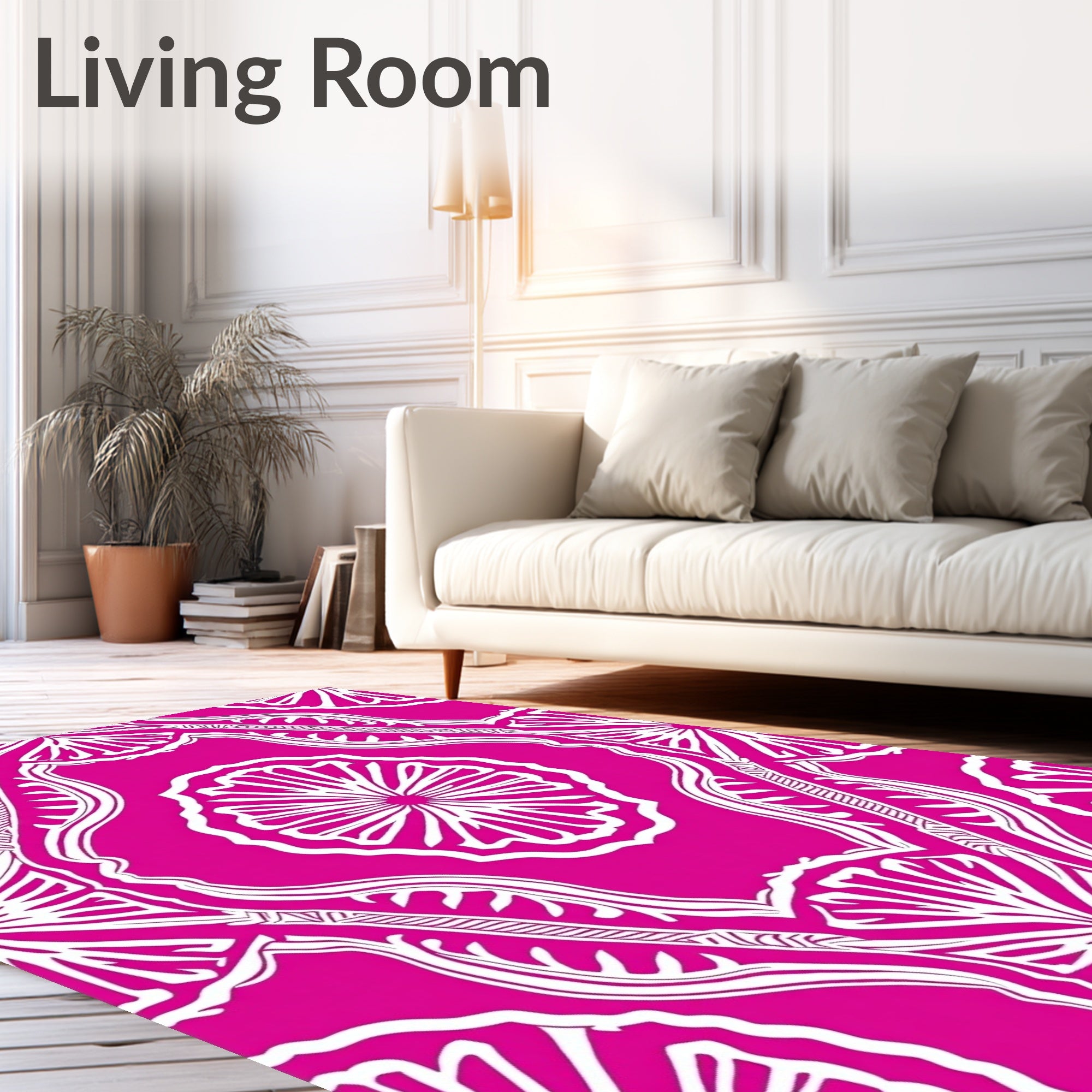 Bright Fuchsia Fan Shaped Medallions Rug