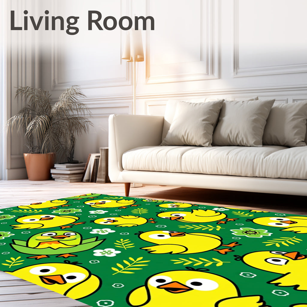 Cute Yellow Chicks With Green Floral Accents Rug