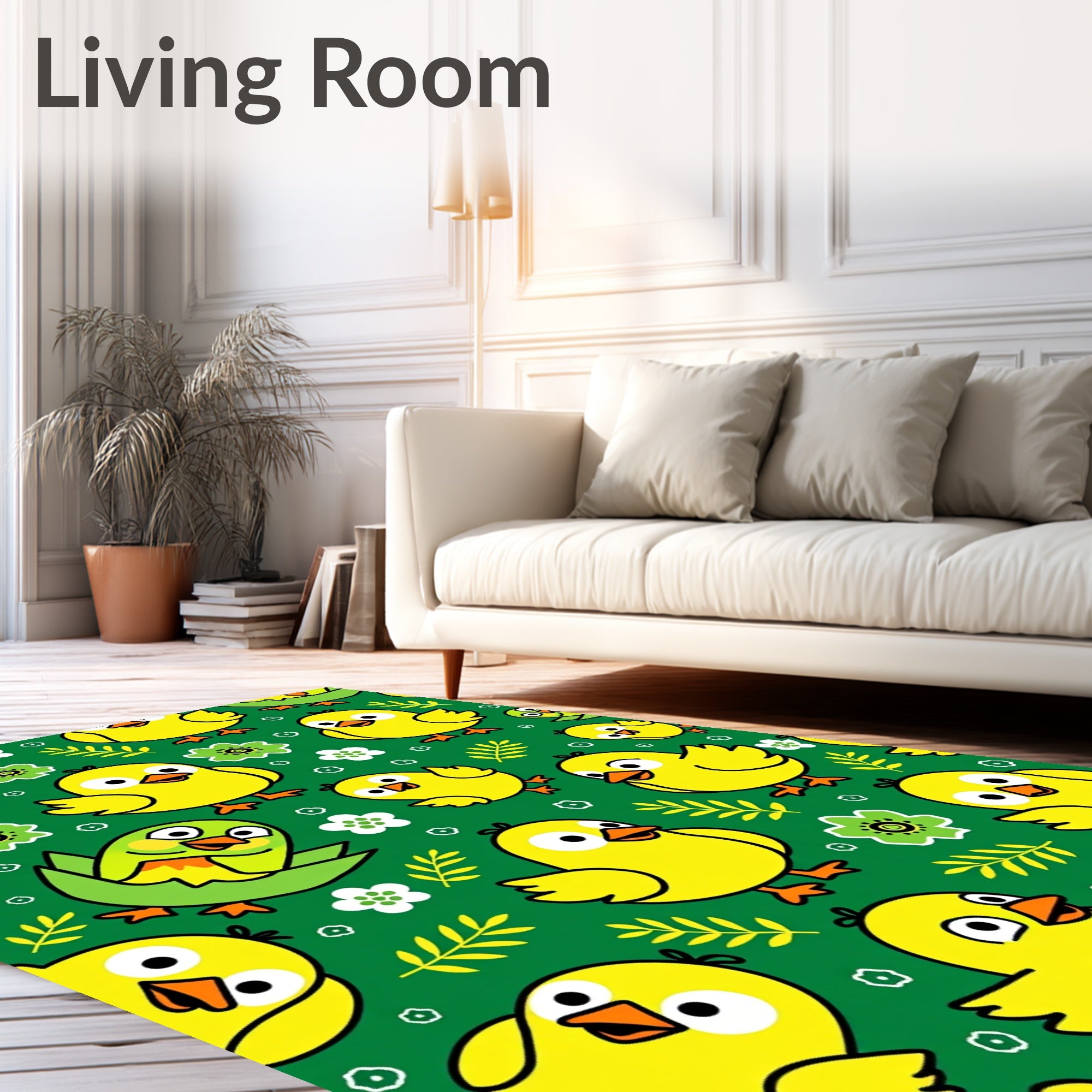 Cute Yellow Chicks With Green Floral Accents Rug