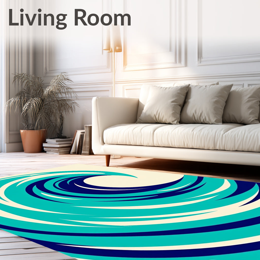 Dynamic Teal And Navy Swirl Wave Rug