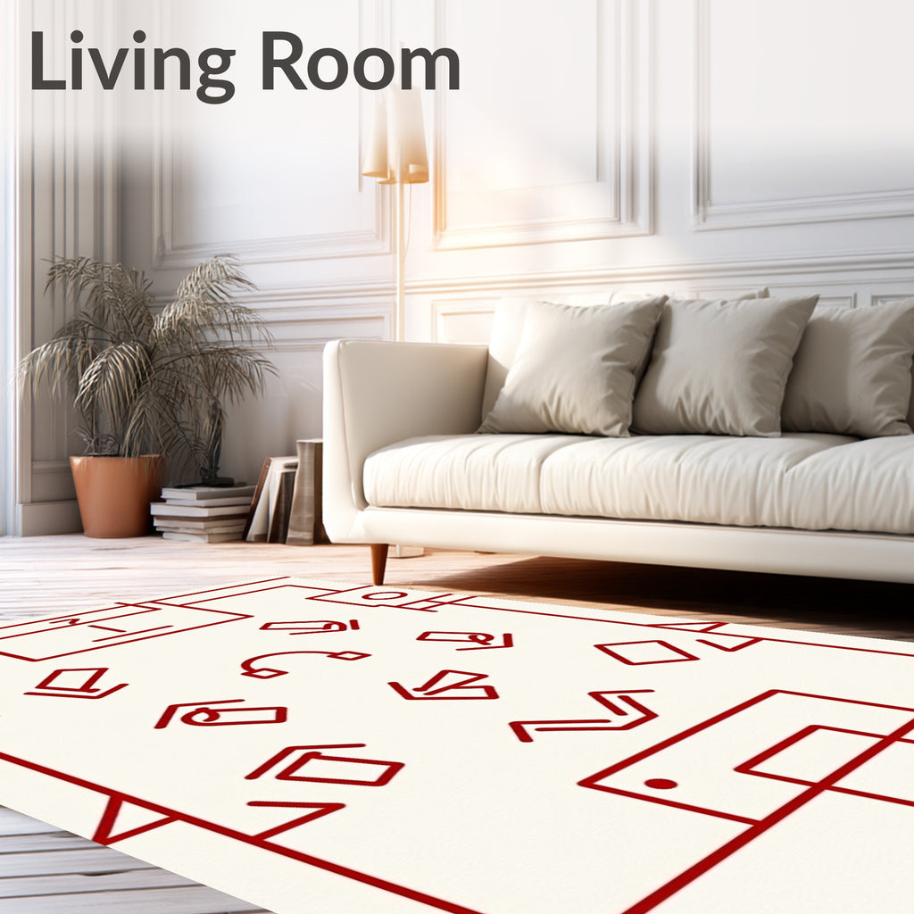 Crimson Geometric Symbol Scatter Rug