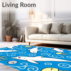 Playful White Dolphins Yellow Jellyfish Blue Ocean Rug