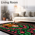 Brown Bull Pink Floral Garden Border Rug