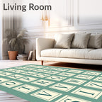 Alphabet Grid Teal Ivory Classic Squares Rug