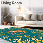 Whimsical Fox Floral Laurel Border Rug