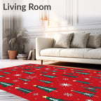 Festive Red Evergreen Forest Snowflakes Rug