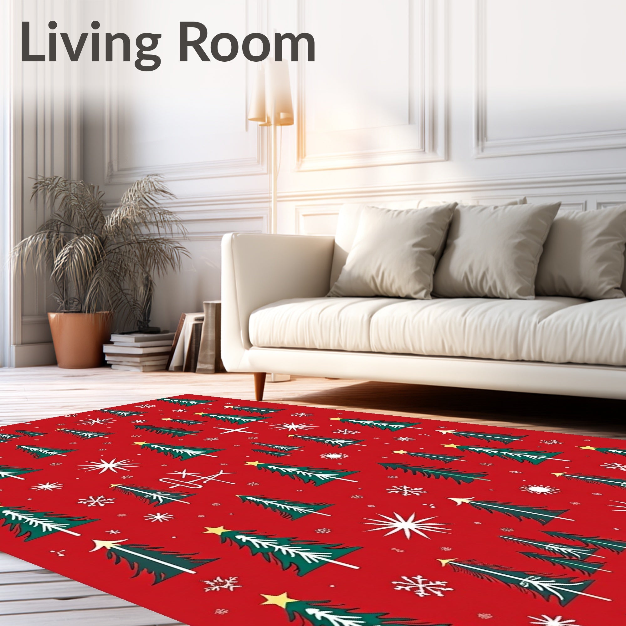 Festive Red Evergreen Forest Snowflakes Rug