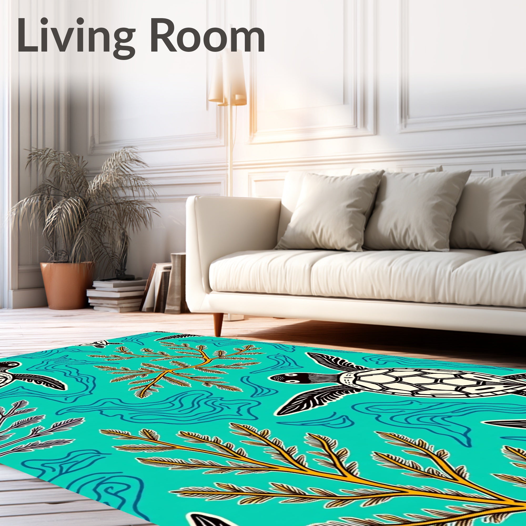 Aqua Sea Turtle Coral Waves Rug