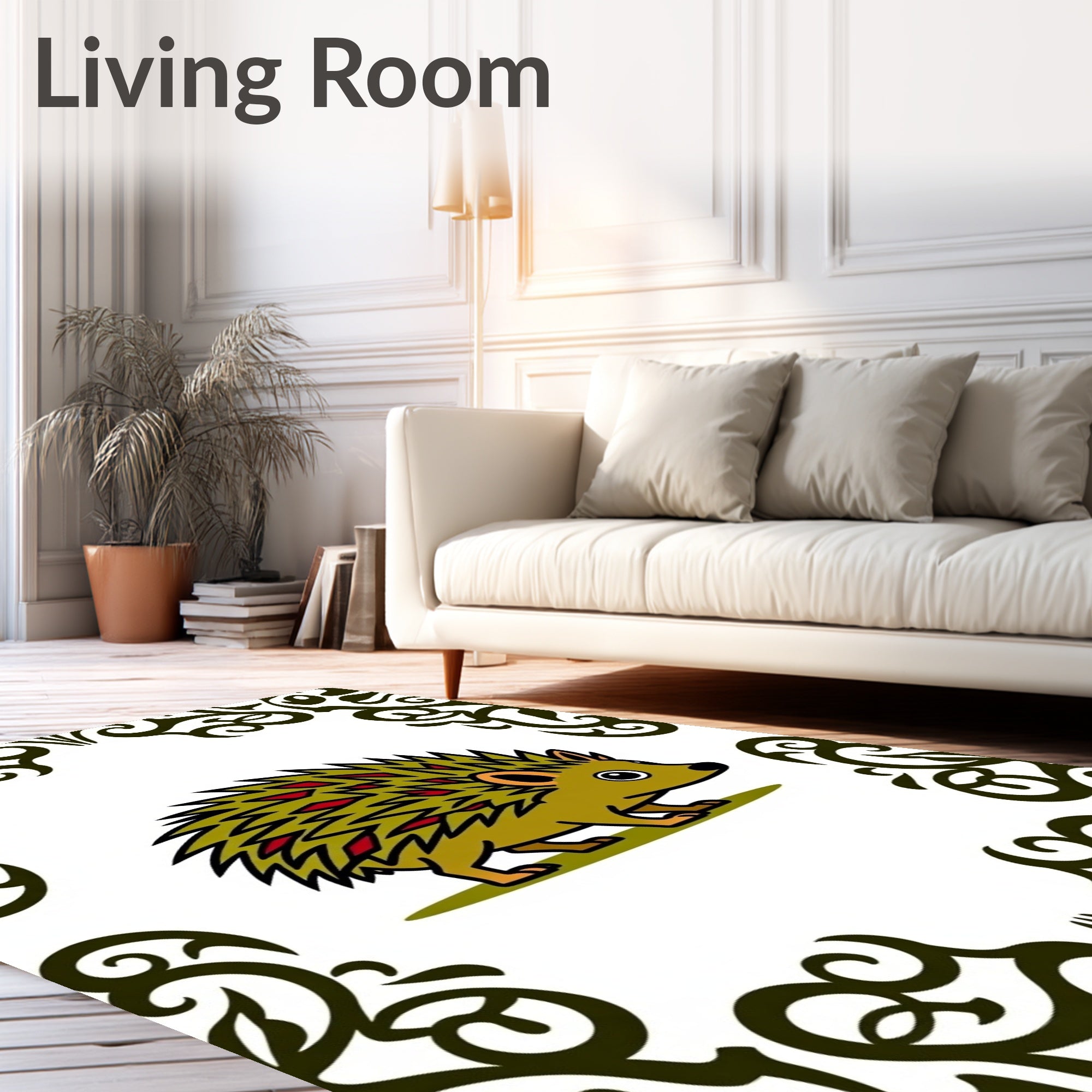 Golden Hedgehog with Crimson Accents Border Rug