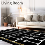 Black and White Football Field Numeric Rug
