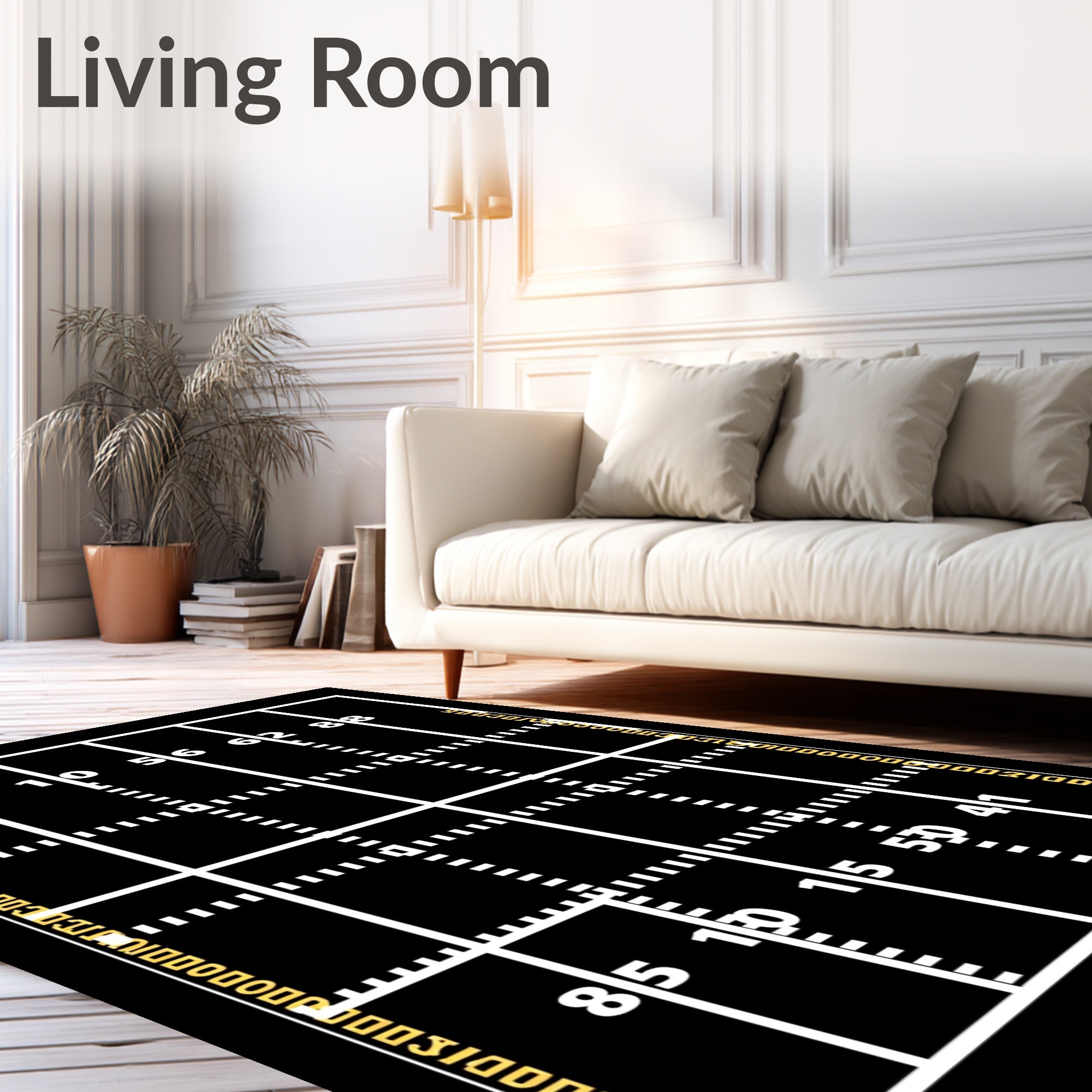 Black and White Football Field Numeric Rug