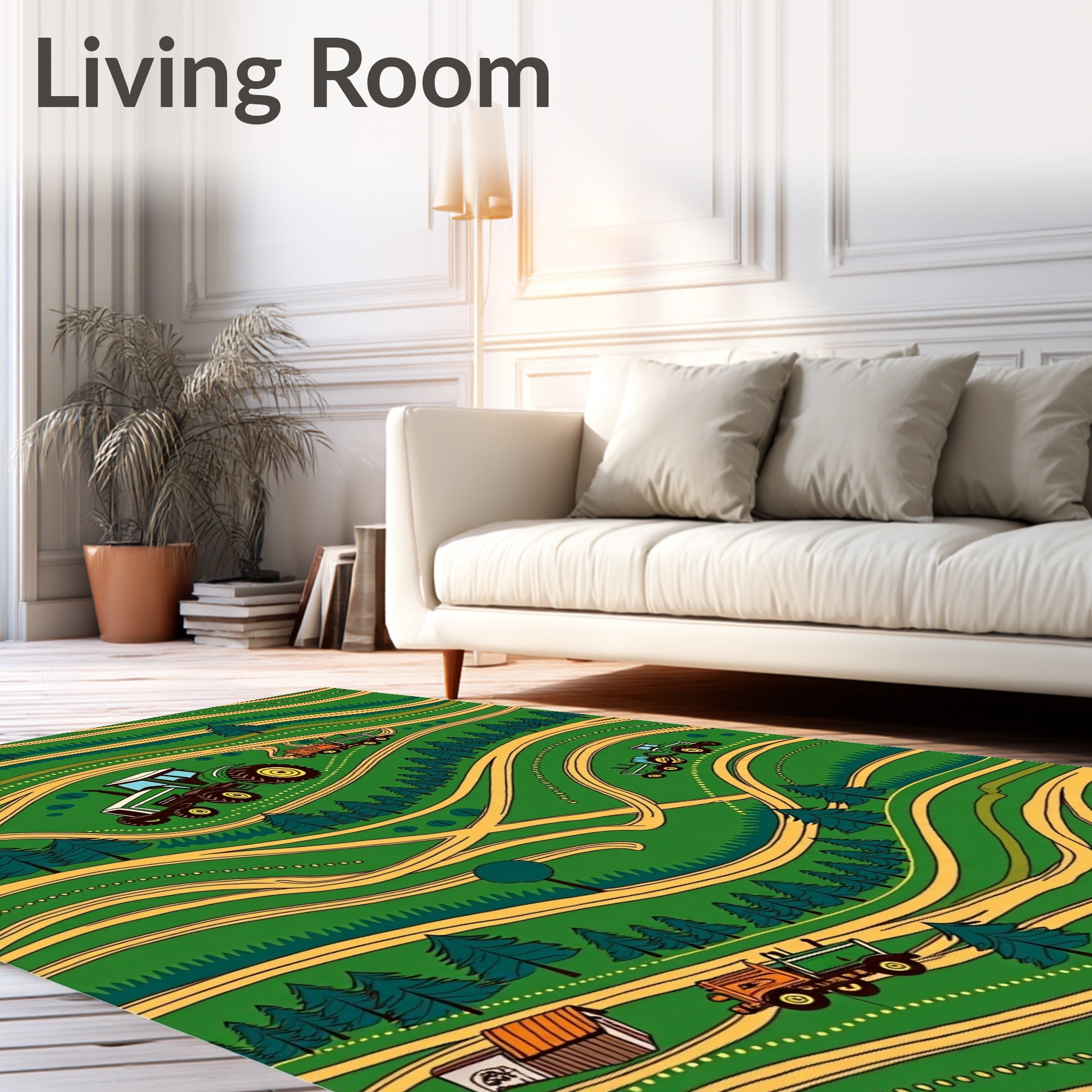Green Rolling Hills Tractor Collage Rug