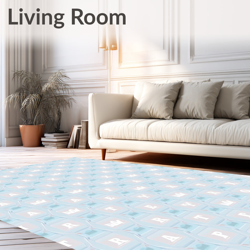 Pale Blue Geometric Alphabetic Grid Rug