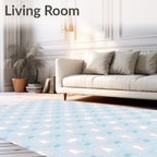 Pale Blue Geometric Alphabetic Grid Rug