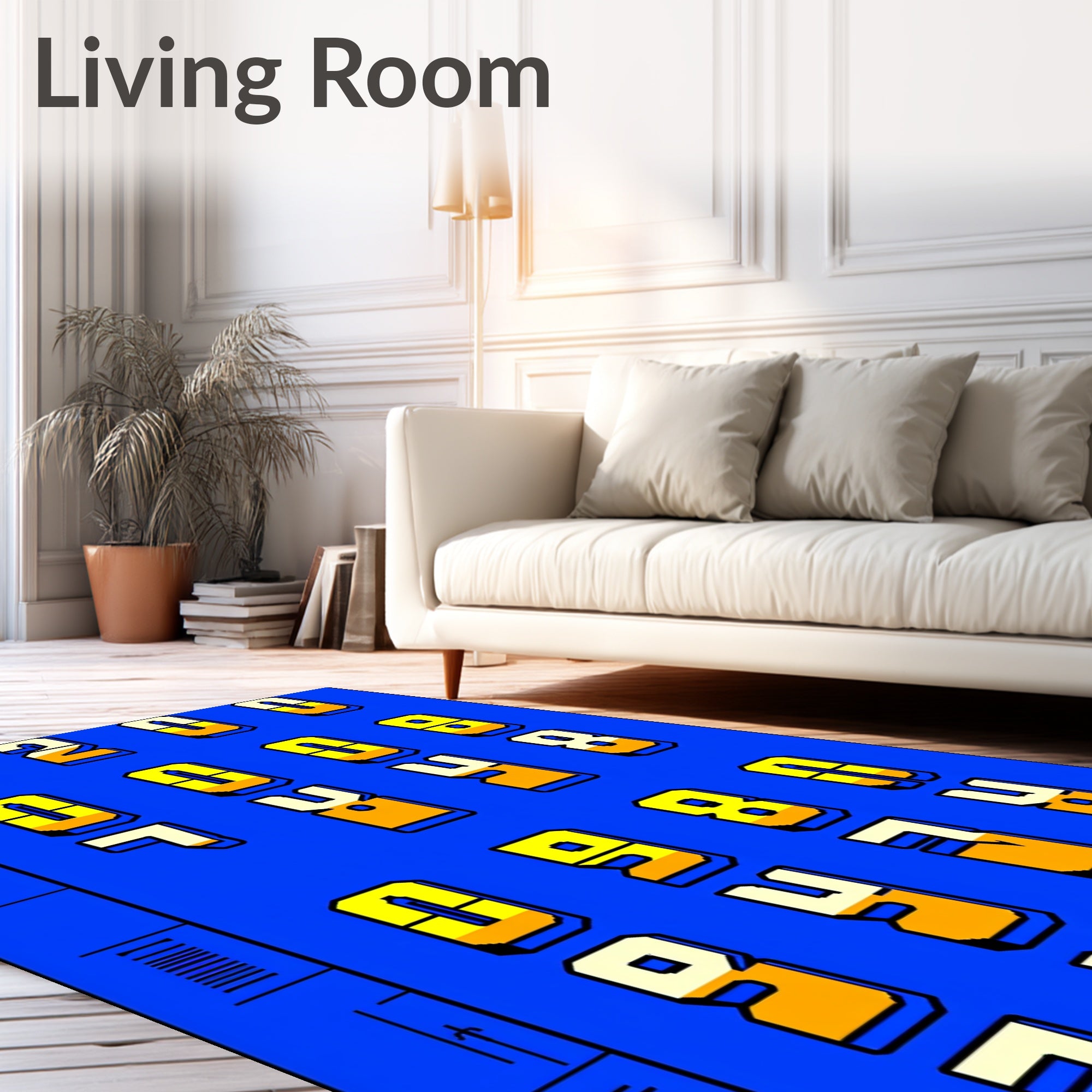 Bold Blue Yellow Geometric Numbers Rug